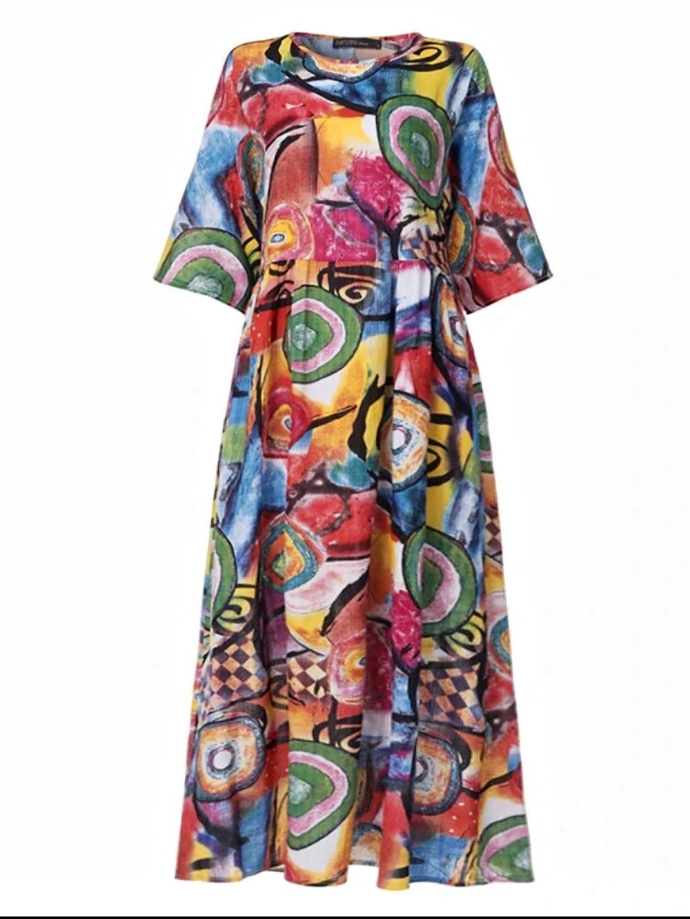 Abstract Maximalist Retro Avant-Garde Boho flowy short sleeve maxi dress size 3X